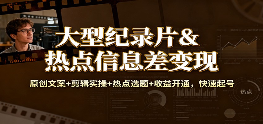 大型纪录片&热点信息差变现：原创文案+剪辑实操+热点选题+收益开通，快速起号-风口项目网_项目资源_网络赚钱副业分享_创业项目_兼职副业_中创网_抖音教程