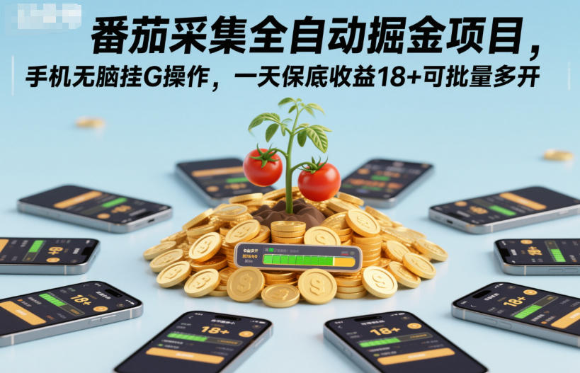 番茄采集全自动掘金项目，手机无脑挂G操作，一天保底收益18+可批量多开【揭秘】-风口项目网_项目资源_网络赚钱副业分享_创业项目_兼职副业_中创网_抖音教程