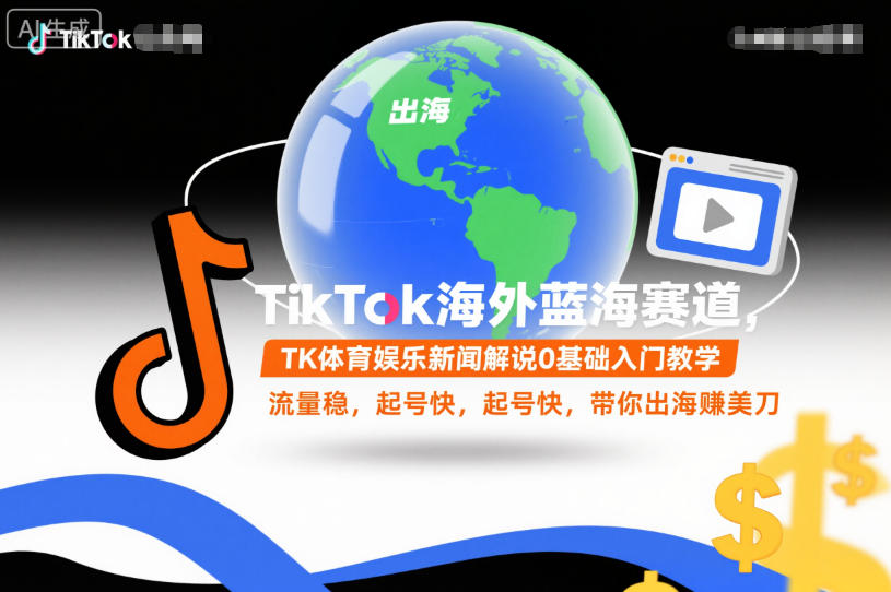 TikTok海外蓝海赛道，TK体育娱乐新闻解说0基础入门教学，流量稳，起号快，带你出海賺美刀-风口项目网_项目资源_网络赚钱副业分享_创业项目_兼职副业_中创网_抖音教程
