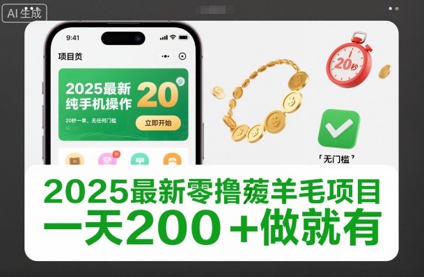 2025最新零撸薅羊毛项目,纯手机操作,20秒一单,无任何门槛,一天200+做就有【揭秘】-风口项目网_项目资源_网络赚钱副业分享_创业项目_兼职副业_中创网_抖音教程