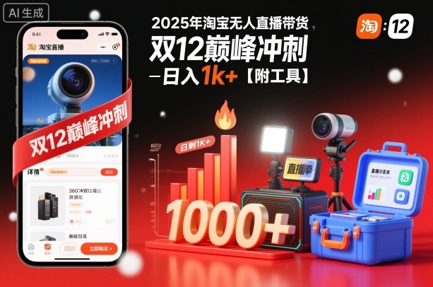 2025年淘宝无人直播带货，冲刺双12，日入1k+【附工具】【揭秘】-风口项目网_项目资源_网络赚钱副业分享_创业项目_兼职副业_中创网_抖音教程