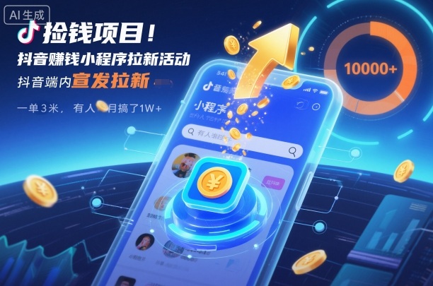 捡钱项目！抖音賺钱小程序拉新活动，抖音端内宣发拉新，一单3米，有人半个月搞了1W+-风口项目网_项目资源_网络赚钱副业分享_创业项目_兼职副业_中创网_抖音教程