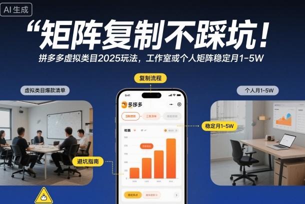 矩阵复制不踩坑！拼多多虚拟类目2025玩法，工作室或者个人矩阵稳定月1-5W【揭秘】-风口项目网_项目资源_网络赚钱副业分享_创业项目_兼职副业_中创网_抖音教程