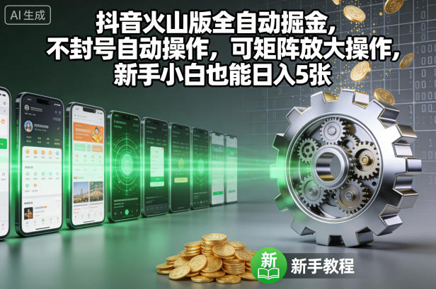 抖音火山版全自动掘金,不封号自动操作,可矩阵放大操作,新手小白也能日入5张【揭秘】-风口项目网_项目资源_网络赚钱副业分享_创业项目_兼职副业_中创网_抖音教程