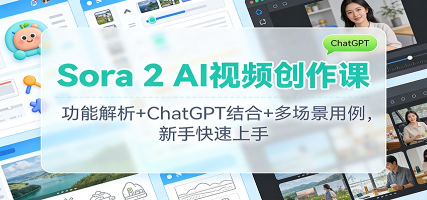 Sora 2 AI视频创作课：功能解析+ChatGPT结合+多场景用例，新手快速上手-风口项目网_项目资源_网络赚钱副业分享_创业项目_兼职副业_中创网_抖音教程