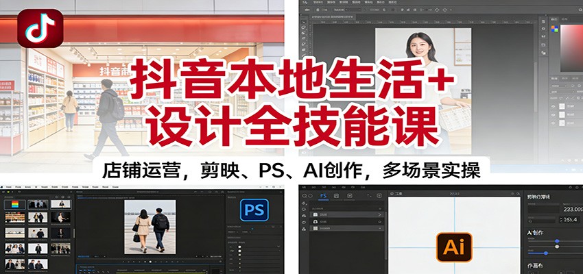 抖音本地生活+设计全技能课：店铺运营，剪映、PS、AI创作，多场景实操-风口项目网_项目资源_网络赚钱副业分享_创业项目_兼职副业_中创网_抖音教程