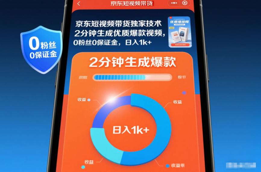 京东短视频带货独家技术，2分钟生成一条优质爆款视频，0粉丝0保证金，日入1k+【揭秘】-风口项目网_项目资源_网络赚钱副业分享_创业项目_兼职副业_中创网_抖音教程