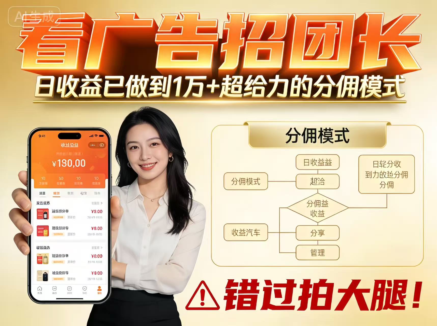 看广告招团长，团队收益已做到日入1万，分佣模式超给力，错过拍大腿-风口项目网_项目资源_网络赚钱副业分享_创业项目_兼职副业_中创网_抖音教程