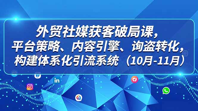 外贸 社媒获客破局课，平台策略、内容引擎、询盘转化，构建体系化引流系统(10月-11月-风口项目网_项目资源_网络赚钱副业分享_创业项目_兼职副业_中创网_抖音教程