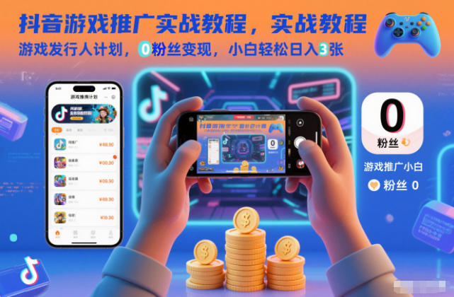 抖音游戏推广实战教程，游戏发行人计划，0粉丝变现，小白轻松日入3张-风口项目网_项目资源_网络赚钱副业分享_创业项目_兼职副业_中创网_抖音教程