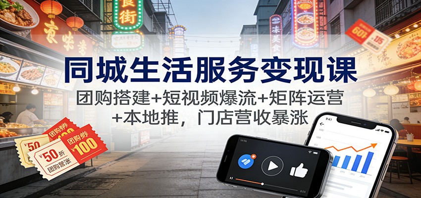 同城生活服务变现课：团购搭建+短视频爆流+矩阵运营+本地推，门店营收暴涨-风口项目网_项目资源_网络赚钱副业分享_创业项目_兼职副业_中创网_抖音教程