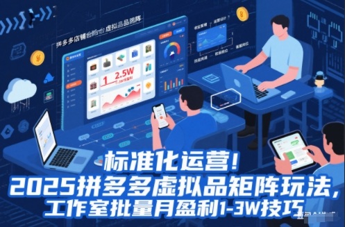 标准化运营！2025拼多多虚拟品矩阵玩法，工作室批量月盈利1-3W技巧【揭秘】-风口项目网_项目资源_网络赚钱副业分享_创业项目_兼职副业_中创网_抖音教程