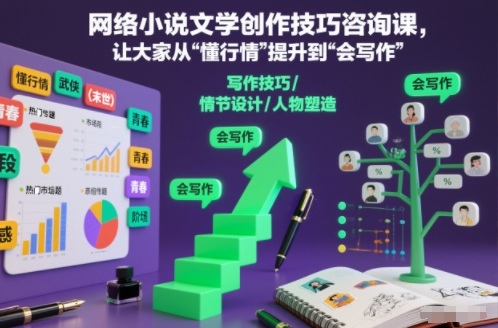 网络小说文学创作技巧咨询课，让大家从“懂行情”提升到”会写作”的高度-风口项目网_项目资源_网络赚钱副业分享_创业项目_兼职副业_中创网_抖音教程