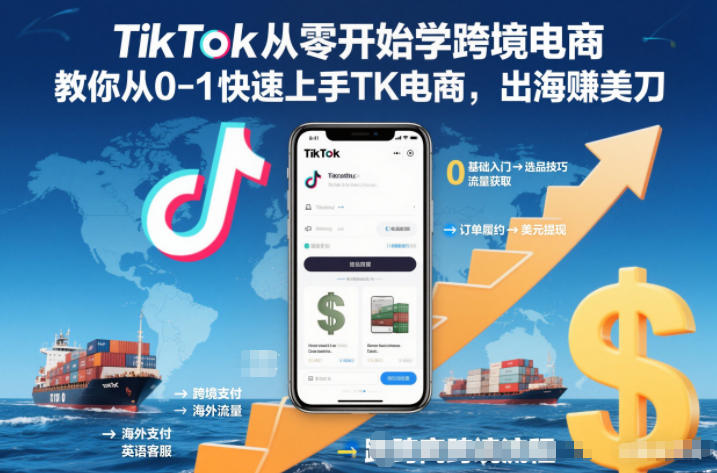 TikTok从零开始学跨境电商，教你从0-1快速上手TK电商，出海賺美刀-风口项目网_项目资源_网络赚钱副业分享_创业项目_兼职副业_中创网_抖音教程
