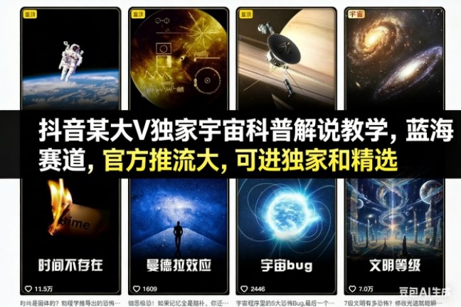 抖音某大V独家宇宙科普解说教学，蓝海赛道，官方推流大，可进独家和精选-风口项目网_项目资源_网络赚钱副业分享_创业项目_兼职副业_中创网_抖音教程