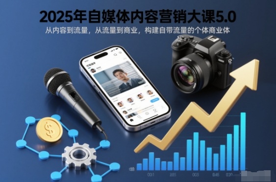 2025年自媒体内容营销大课5.0，从内容到流量，从流量到商业，构建自带流量的个体商业体-风口项目网_项目资源_网络赚钱副业分享_创业项目_兼职副业_中创网_抖音教程
