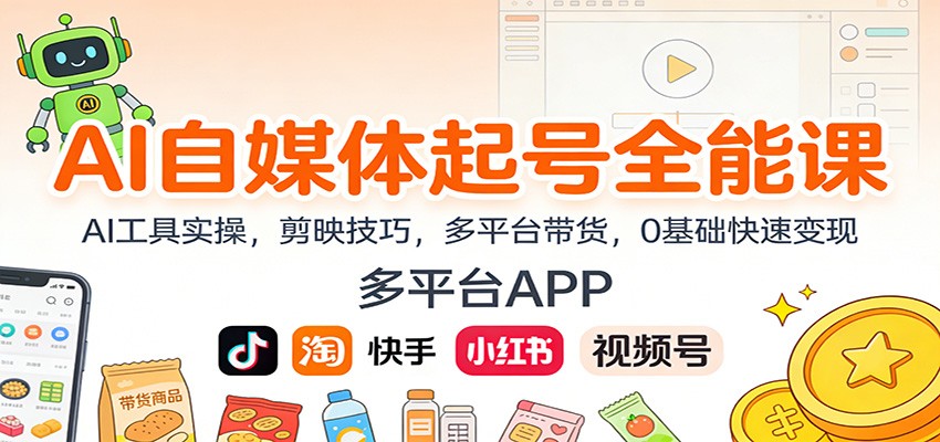 AI自媒体起号全能课：AI工具实操，剪映技巧，多平台带货，0基础快速变现-风口项目网_项目资源_网络赚钱副业分享_创业项目_兼职副业_中创网_抖音教程