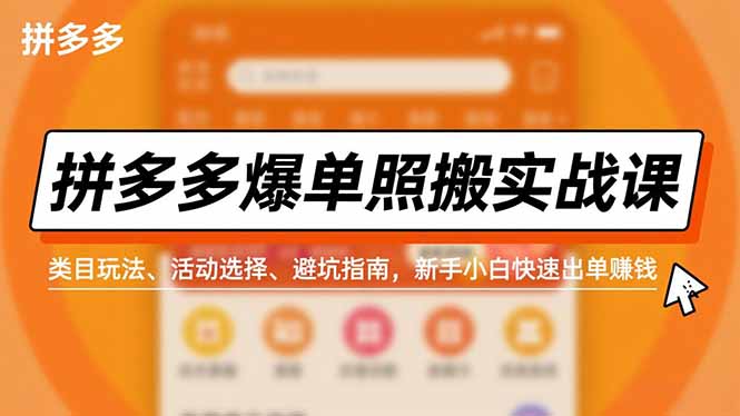 拼多多爆单照搬实战课，类目玩法、活动选择、避坑指南，新手小白快速出单赚钱-风口项目网_项目资源_网络赚钱副业分享_创业项目_兼职副业_中创网_抖音教程