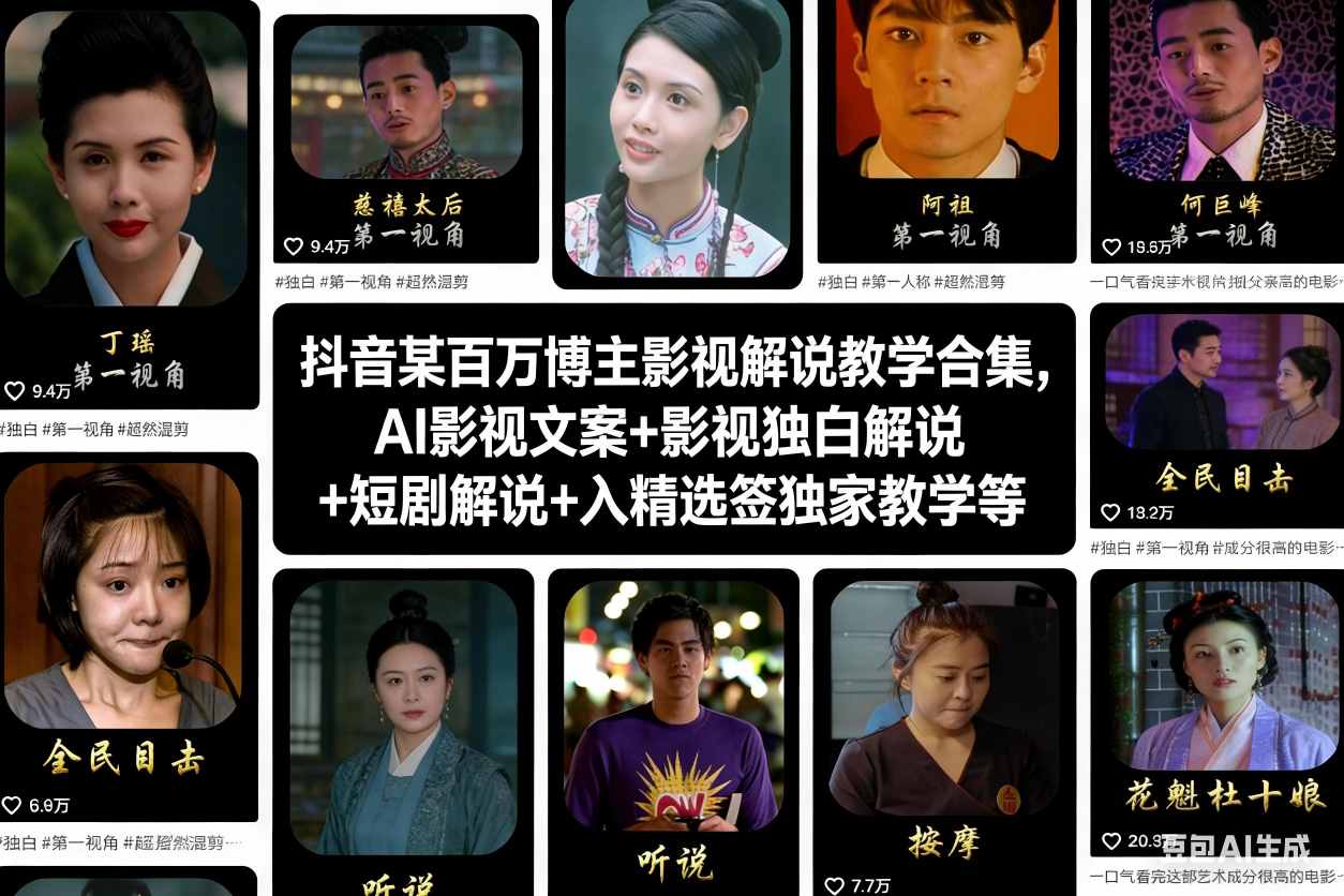 抖音某百万博主影视解说教学合集，AI影视文案+影视独白解说+短剧解说+入精选签独家教学等-风口项目网_项目资源_网络赚钱副业分享_创业项目_兼职副业_中创网_抖音教程