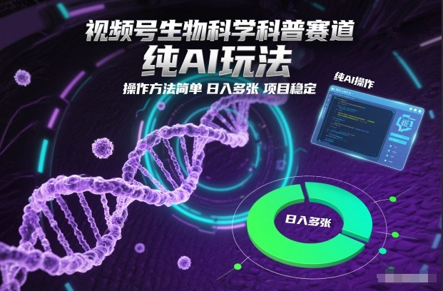 视频号生物科学科普赛道，纯AI玩法，操作方法简单，日入多张，项目稳定-风口项目网_项目资源_网络赚钱副业分享_创业项目_兼职副业_中创网_抖音教程
