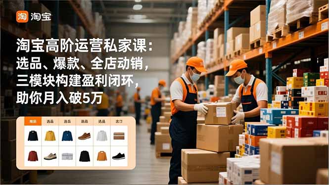 淘宝高阶运营私家课：选品、爆款、全店动销，三模块构建盈利闭环，助你月入破5万-风口项目网_项目资源_网络赚钱副业分享_创业项目_兼职副业_中创网_抖音教程