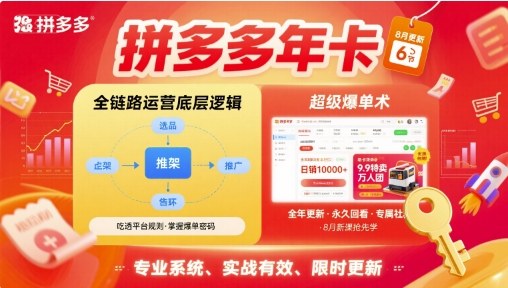 拼多多年卡，拼多多全链路运营底层逻辑，超级爆单术【更新12月】-风口项目网_项目资源_网络赚钱副业分享_创业项目_兼职副业_中创网_抖音教程