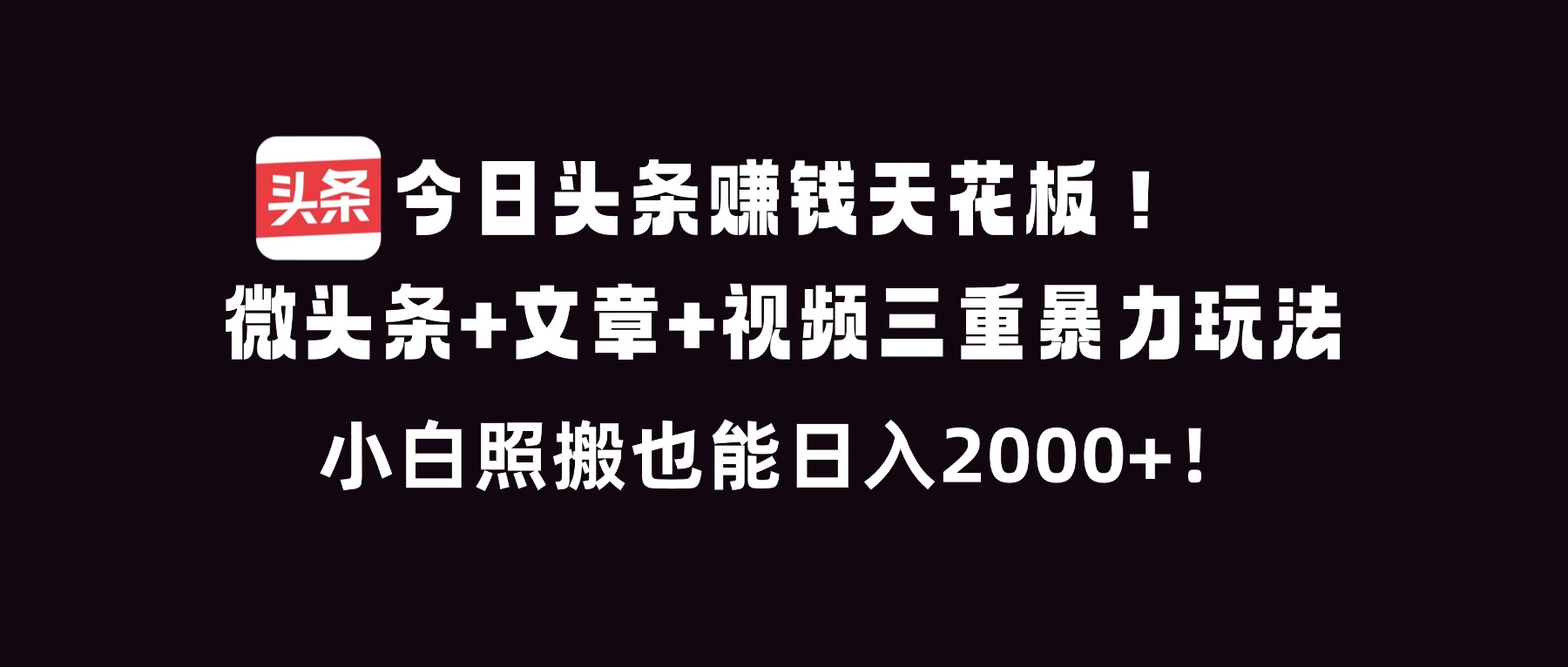 今日头条赚钱天花板！微头条+文章+视频三重暴利玩法，小白照搬也能日人2000+-风口项目网_项目资源_网络赚钱副业分享_创业项目_兼职副业_中创网_抖音教程