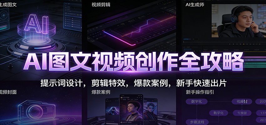 AI图文视频创作全攻略：提示词设计，剪辑特效，爆款案例，新手快速出片-风口项目网_项目资源_网络赚钱副业分享_创业项目_兼职副业_中创网_抖音教程