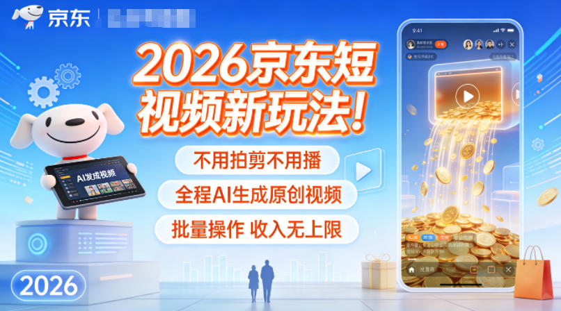 2026京东短视频新玩法！不用拍剪不用播，全程AI生成原创视频，批量操作收入无上限-风口项目网_项目资源_网络赚钱副业分享_创业项目_兼职副业_中创网_抖音教程