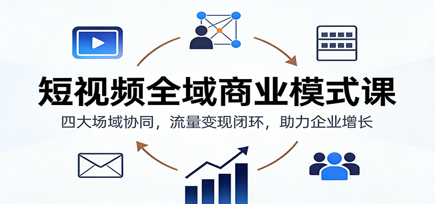 短视频全域商业模式课：四大场域协同，流量变现闭环，助力企业增长-风口项目网_项目资源_网络赚钱副业分享_创业项目_兼职副业_中创网_抖音教程