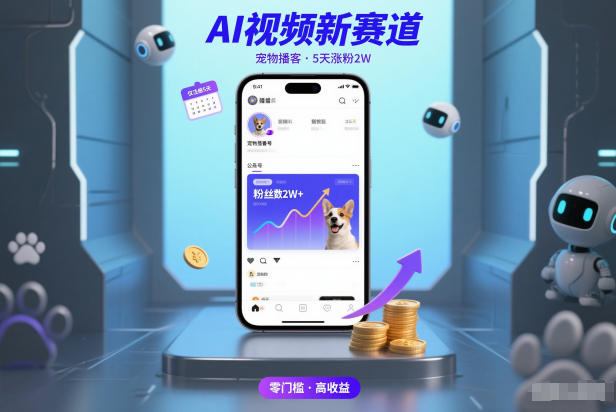 AI视频新赛道，宠物播客仅注册5天涨粉2W，收益非常可观-风口项目网_项目资源_网络赚钱副业分享_创业项目_兼职副业_中创网_抖音教程