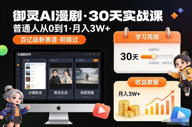 御灵AI漫剧30天实战课，普通人从0到1，月入3W+，别错过这个百亿级新赛(更新中)-风口项目网_项目资源_网络赚钱副业分享_创业项目_兼职副业_中创网_抖音教程