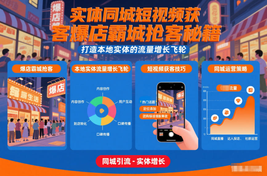 实体同城短视频获客爆店霸城抢客秘籍，打造本地实体的流量增长飞轮-风口项目网_项目资源_网络赚钱副业分享_创业项目_兼职副业_中创网_抖音教程