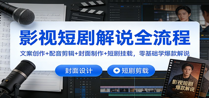 影视短剧解说全流程：文案创作+配音剪辑+封面制作+短剧挂载，零基础学爆款解说-风口项目网_项目资源_网络赚钱副业分享_创业项目_兼职副业_中创网_抖音教程