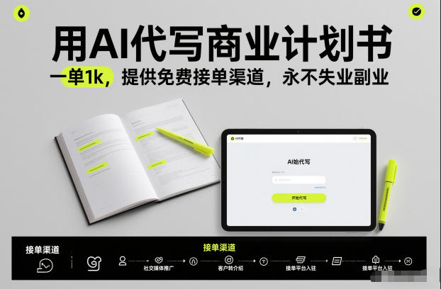 用AI代写商业计划书，一单1k，提供免费接单渠道，永不失业副业-风口项目网_项目资源_网络赚钱副业分享_创业项目_兼职副业_中创网_抖音教程