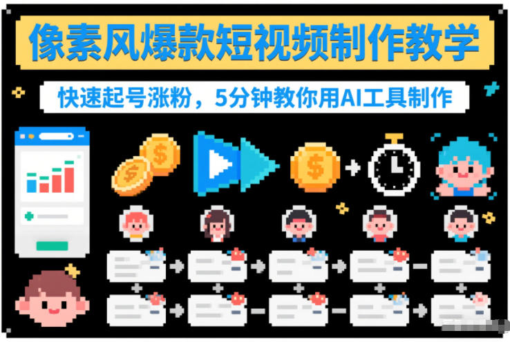 像素风爆款短视频制作教学，快速起号涨粉，5分钟教你用AI工具制作-风口项目网_项目资源_网络赚钱副业分享_创业项目_兼职副业_中创网_抖音教程